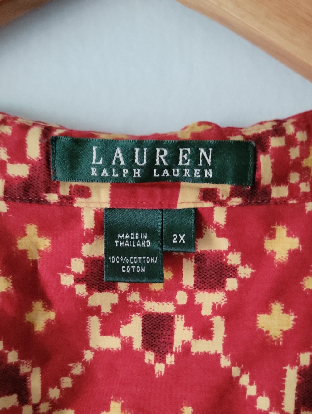 Lauren Ralph Lauren Red & Gold Printed Button-Front Tunic Shirt 100% Cotton - Picture 7 of 7